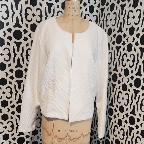 Leota White Women's Jacket - Cardi Jacket in Tonal Chevron White - XXL - Picture 1 of 5
